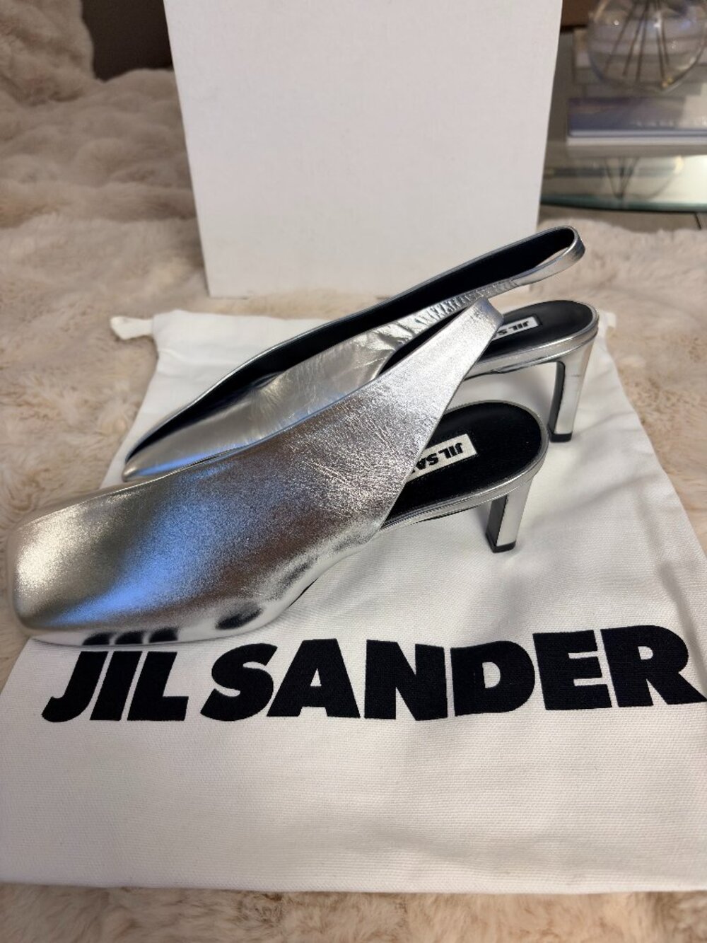 JIL SANDER Metallic Leather Square-Toe Slingback Mules *BRAND NEW W/ BOX* - Picture 2 of 11